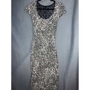 Weston USA Womens Small Black Cream Paisley Lace Back Maxi Dress Short Sleeve
